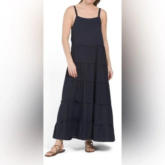 Rachel Zoe | Dresses | Rachel Zoe Navy Linen Blend Ruffle Tiered Dress Size  Xl | Poshmark